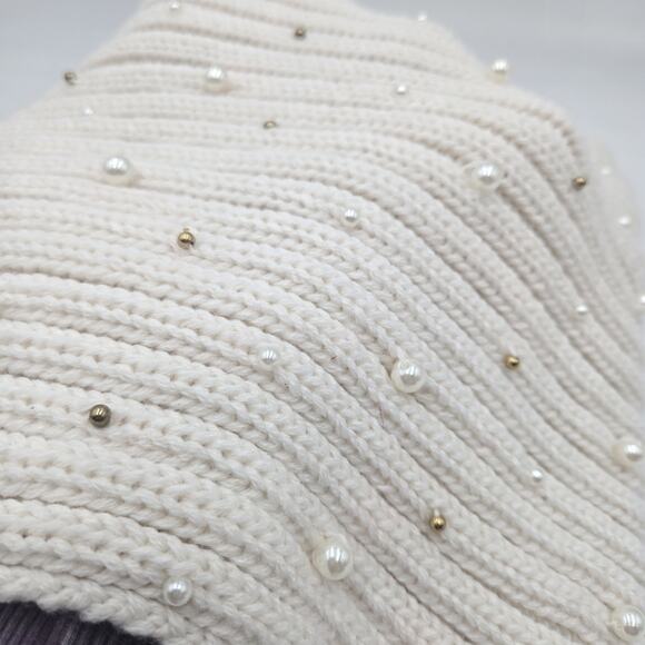 Betsey Johnson Glam Cream Pearl Knit Neck Warmer Cowl Scarf Girlie - Picture 1 of 7